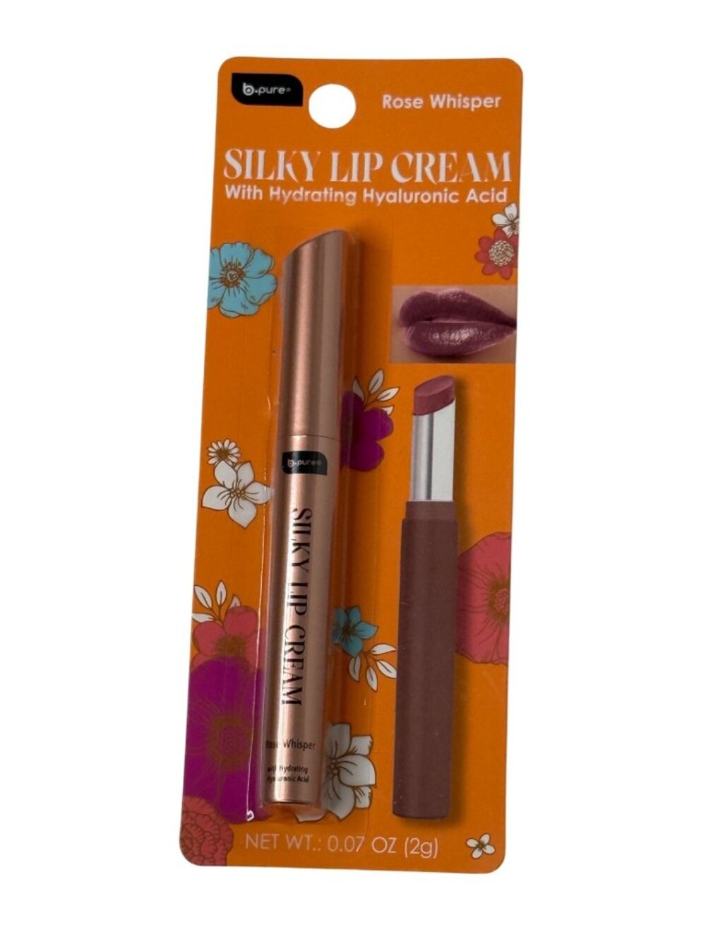 B-Pure Silky Lip Cream Rose Whisper Hydrating Hyaluronic Acid New